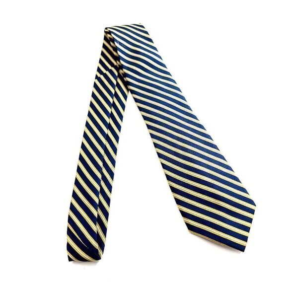 Tommy Hilfiger Blue Gold Striped Woven Silk Tie - Picture 6 of 6